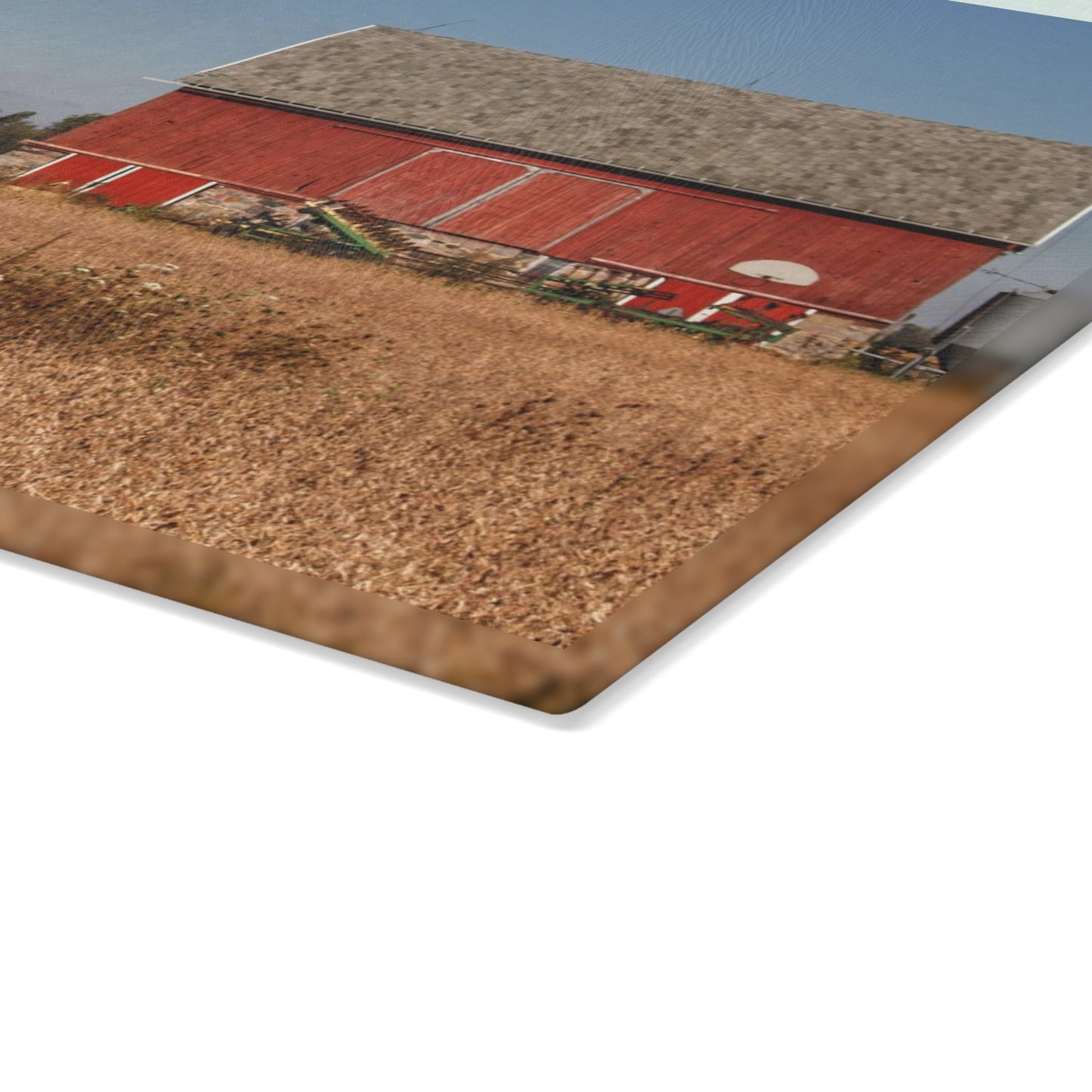 U R There Photography Brown City Wellman Line Road Reds Rustic Farmhouse Tempered-Glass Cutting Board