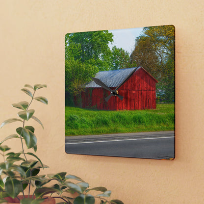U R There Photography M-25 Little Red Rustic Farmhouse Acrylic Analog Wall Clock