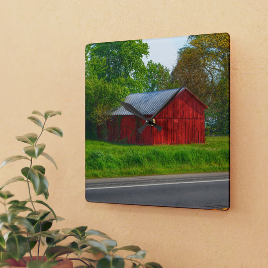 U R There Photography M-25 Little Red Rustic Farmhouse Acrylic Analog Wall Clock