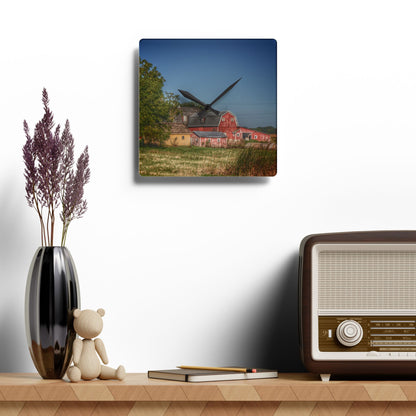 U R There Photography Rochester Road Red I Rustic Farmhouse Acrylic Analog Wall Clock