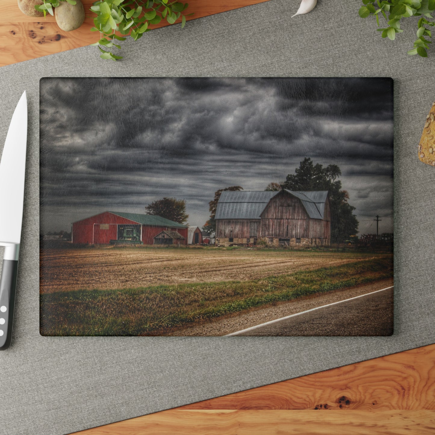 Barn Boutique Rustic Tempered-Glass Cutting Board| Snover Road Red II