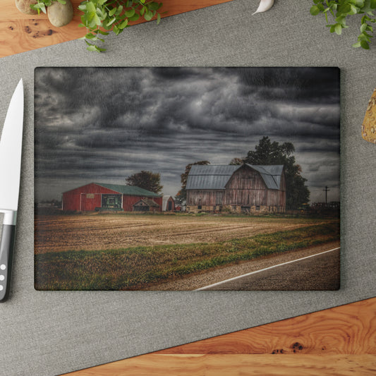 Barn Boutique Rustic Tempered-Glass Cutting Board| Snover Road Red II