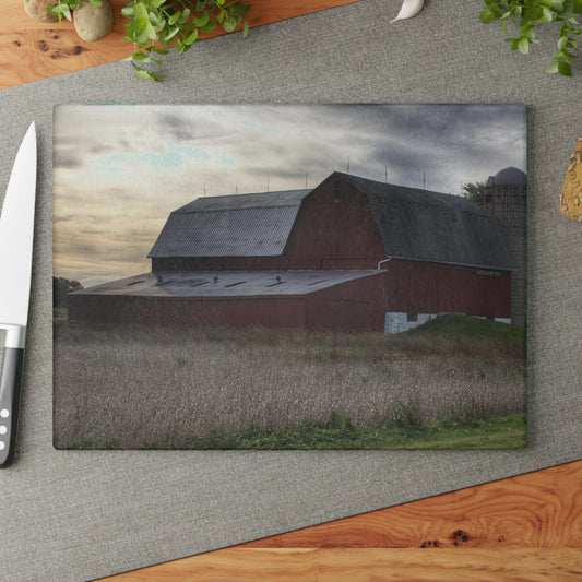 Barn Boutique Rustic Tempered-Glass Cutting Board| Brown City Red I