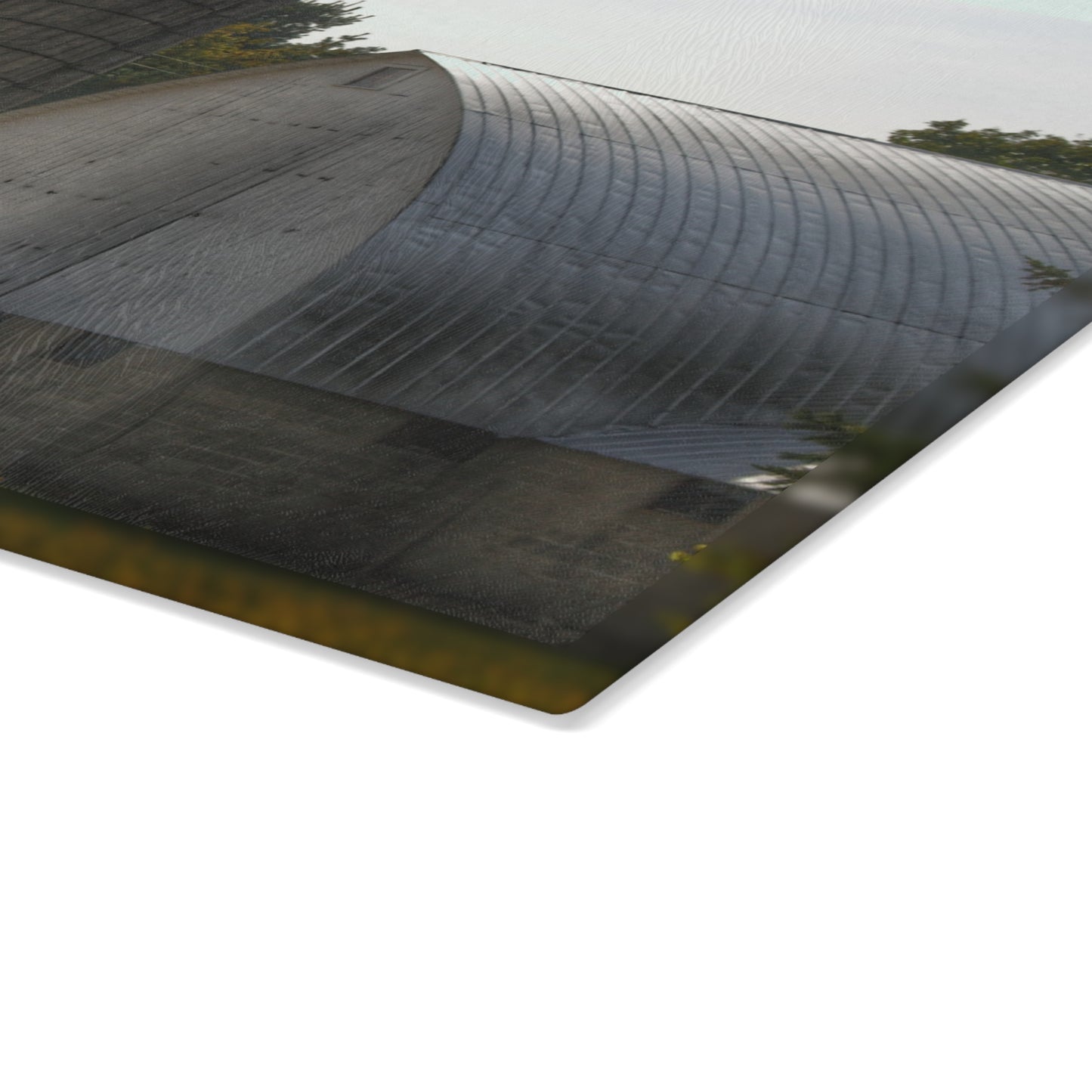 U R There Photography Grey Quonset Barn Rustic Farmhouse Tempered-Glass Cutting Board