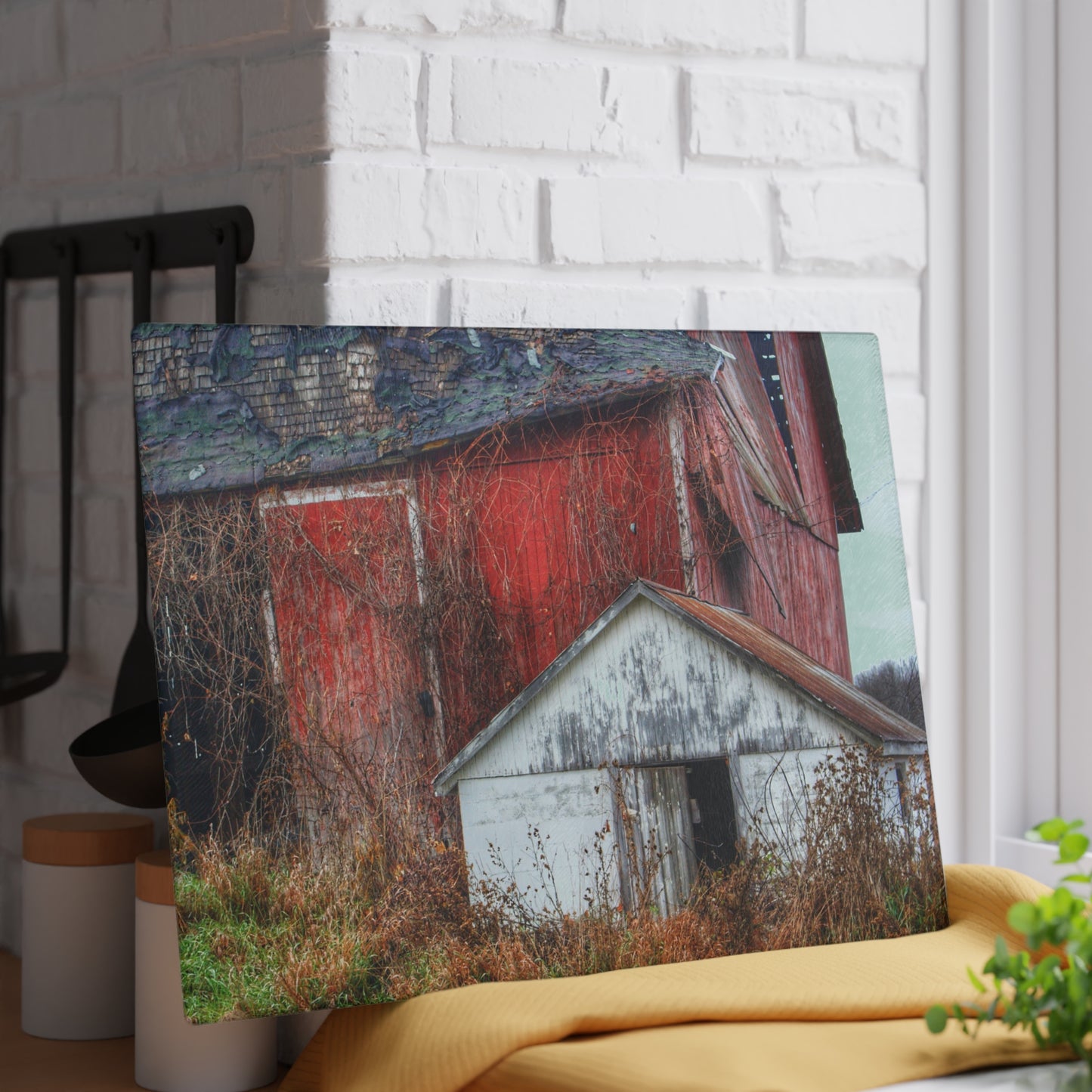 U R There Photography German Road Red II Rustic Farmhouse Tempered-Glass Cutting Board
