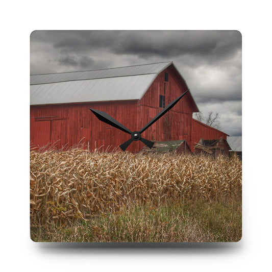 Horton Hilltop Red II Rustic Farmhouse Acrylic Analog Wall Clock 10.75'' × 10.75'' (Square)