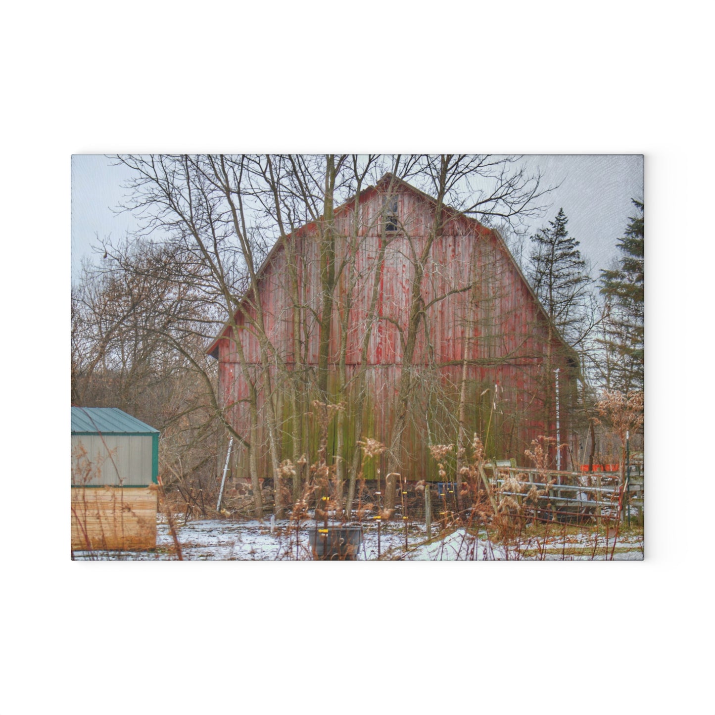 U R There Photography LeValley Road Red Rustic Farmhouse Tempered-Glass Cutting Board