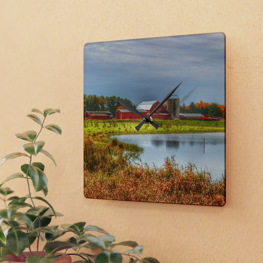 U R There Photography Oakwood Reds Rustic Farmhouse Acrylic Analog Wall Clock