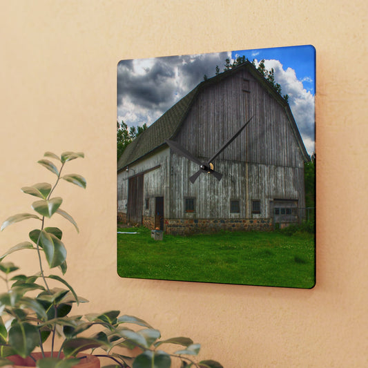 U R There Photography Fieldstone Grey Rustic Farmhouse Acrylic Analog Wall Clock