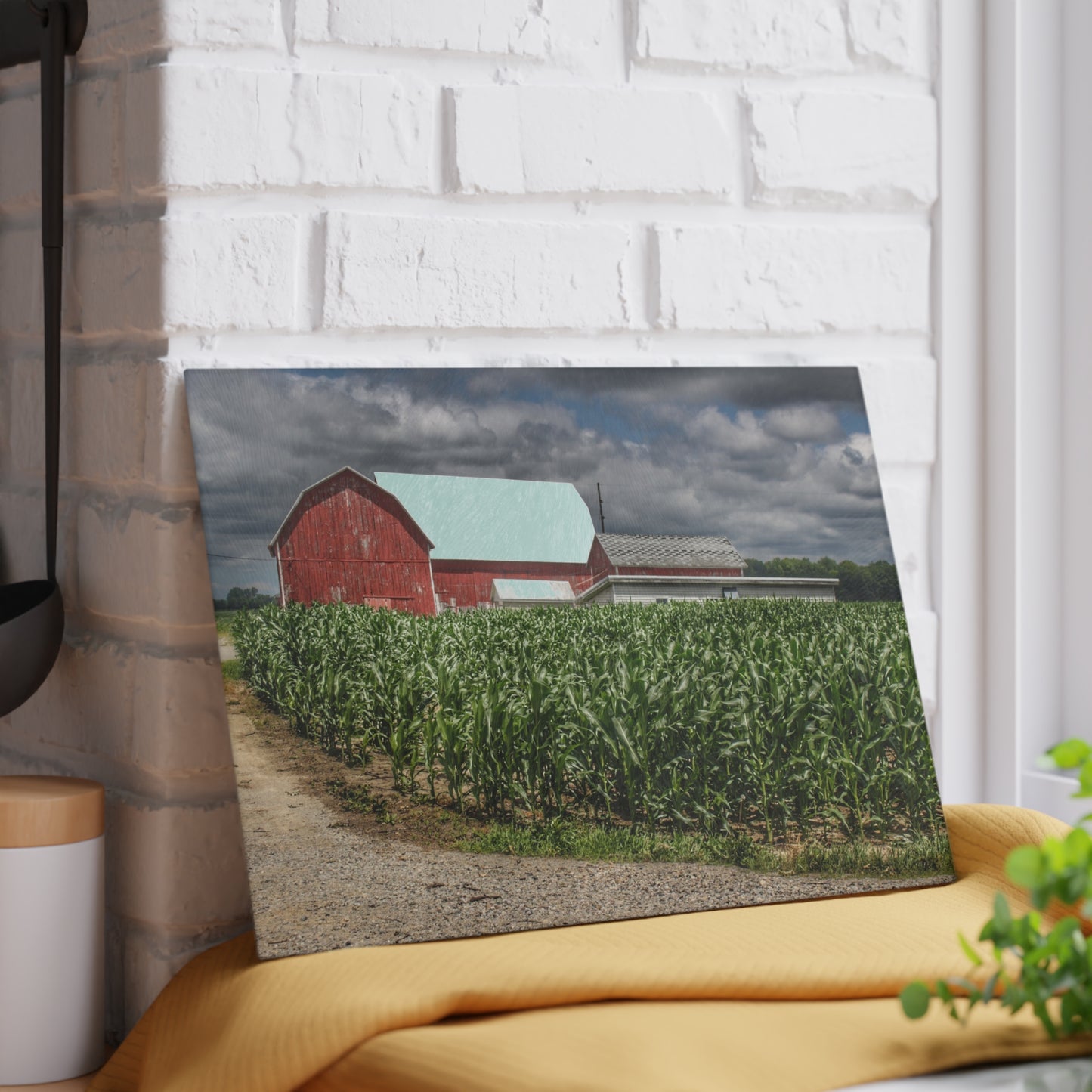 U R There Photography Millington Road Reds Rustic Farmhouse Tempered-Glass Cutting Board