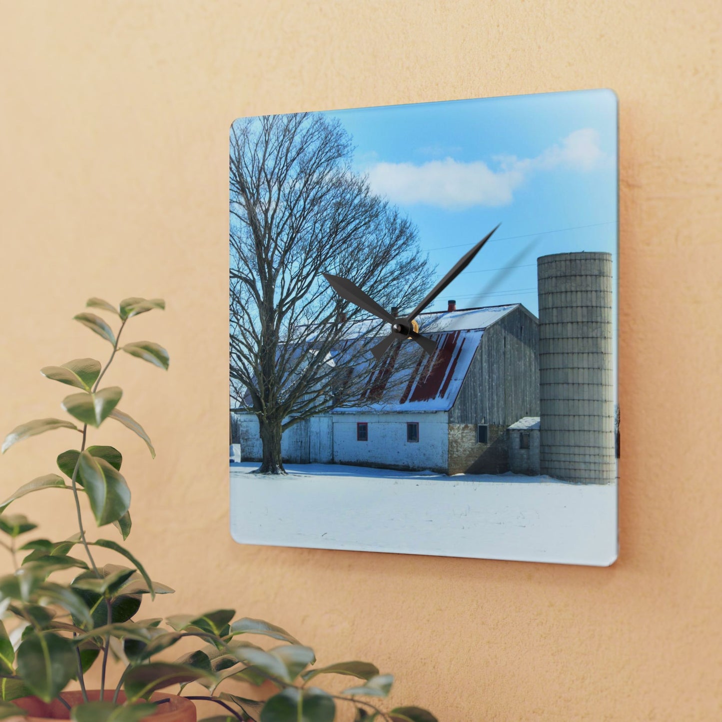 U R There Photography Barnes Road White Rustic Farmhouse Acrylic Analog Wall Clock