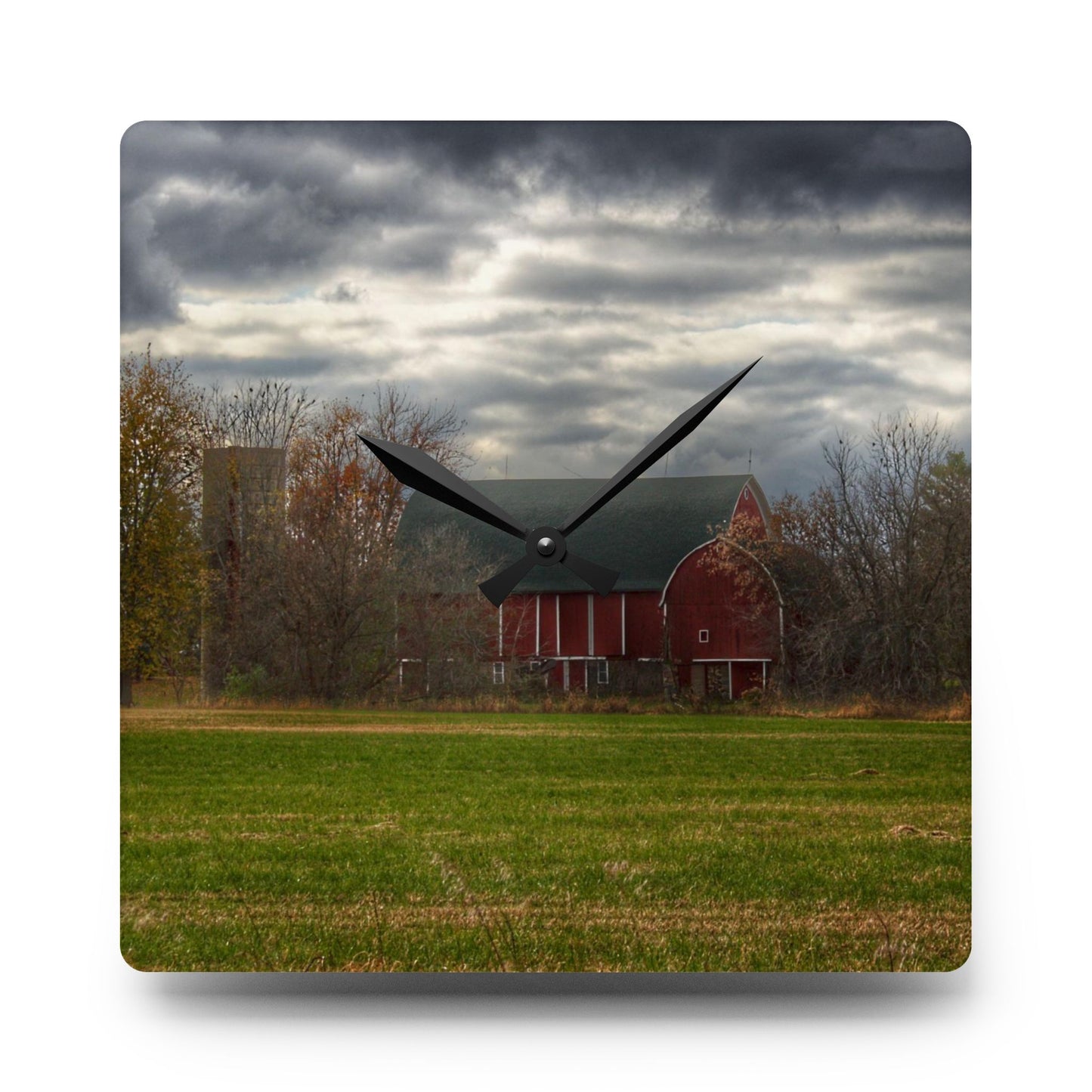 U R There Photography Booth Road Hidden Red I Rustic Farmhouse Acrylic Analog Wall Clock