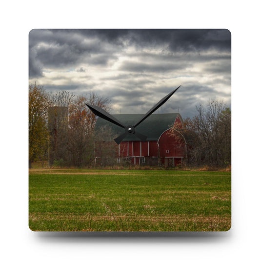 Booth Road Hidden Red I Rustic Farmhouse Acrylic Analog Wall Clock 10.75'' × 10.75'' (Square)