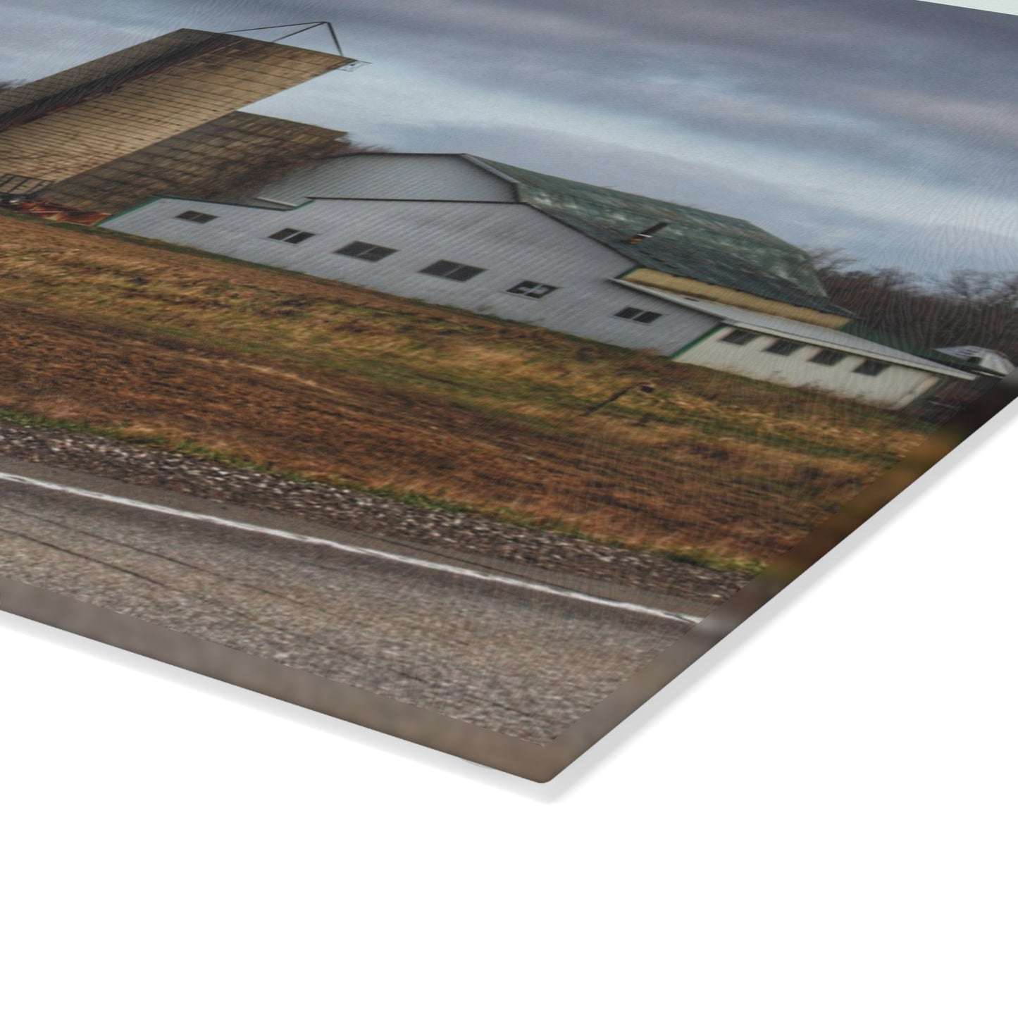 U R There Photography M-24 Whites Rustic Farmhouse Tempered-Glass Cutting Board