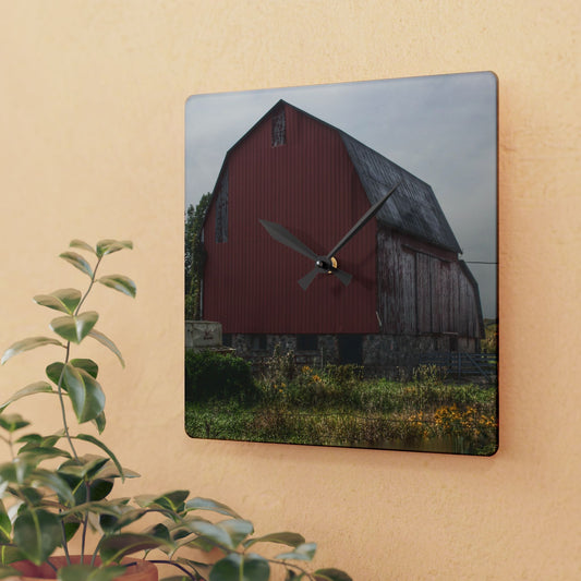 U R There Photography Roadside Stone Red Rustic Farmhouse Acrylic Analog Wall Clock