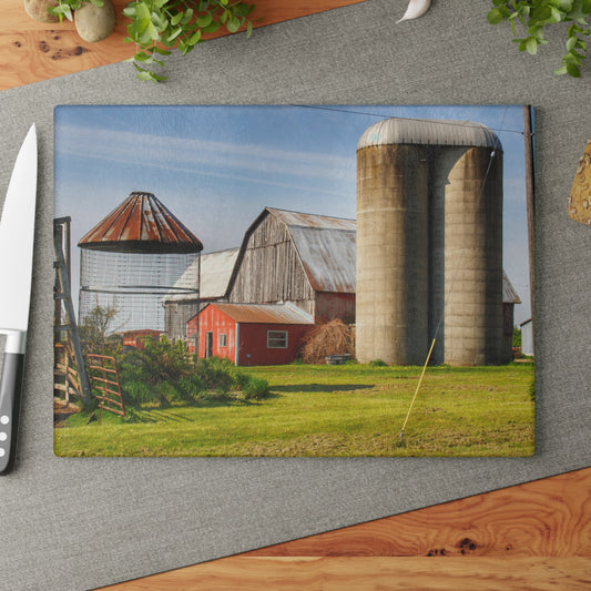U R There Photography Deckerville Road Grey I Rustic Farmhouse Tempered-Glass Cutting Board