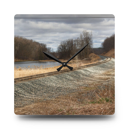 U R There Photography Aside the Tracks in Holly Rustic Farmhouse Acrylic Analog Wall Clock 10.75'' × 10.75'' (Square)