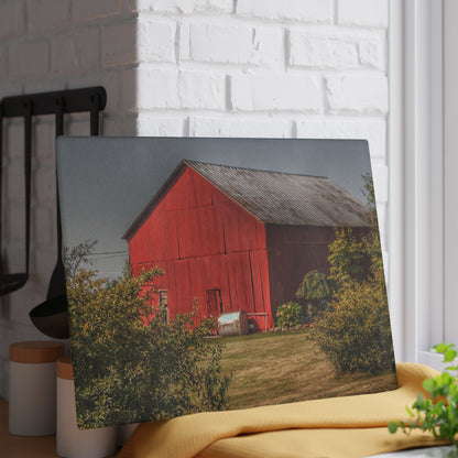 U R There Photography Vassar Roadside Red Rustic Farmhouse Tempered-Glass Cutting Board