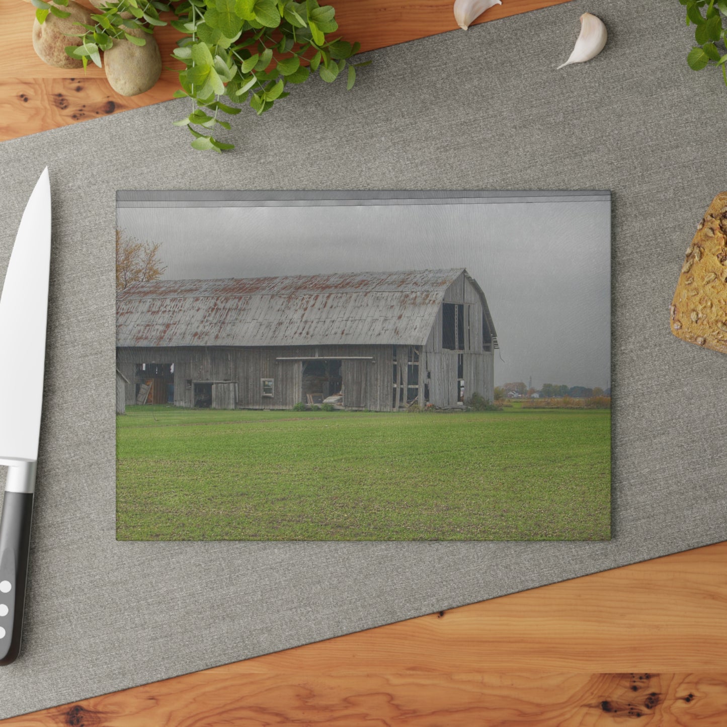 U R There Photography Bradford Road Grey Rustic Farmhouse Tempered-Glass Cutting Board