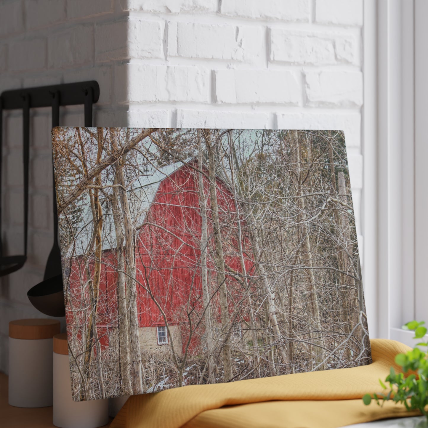 U R There Photography Lake Pleasant Hidden Red Rustic Farmhouse Tempered-Glass Cutting Board
