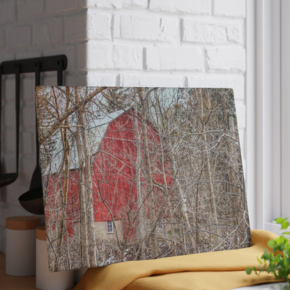 U R There Photography Lake Pleasant Hidden Red Rustic Farmhouse Tempered-Glass Cutting Board