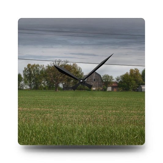 Old Grey Across the Field Rustic Farmhouse Acrylic Analog Wall Clock 10.75'' × 10.75'' (Square)