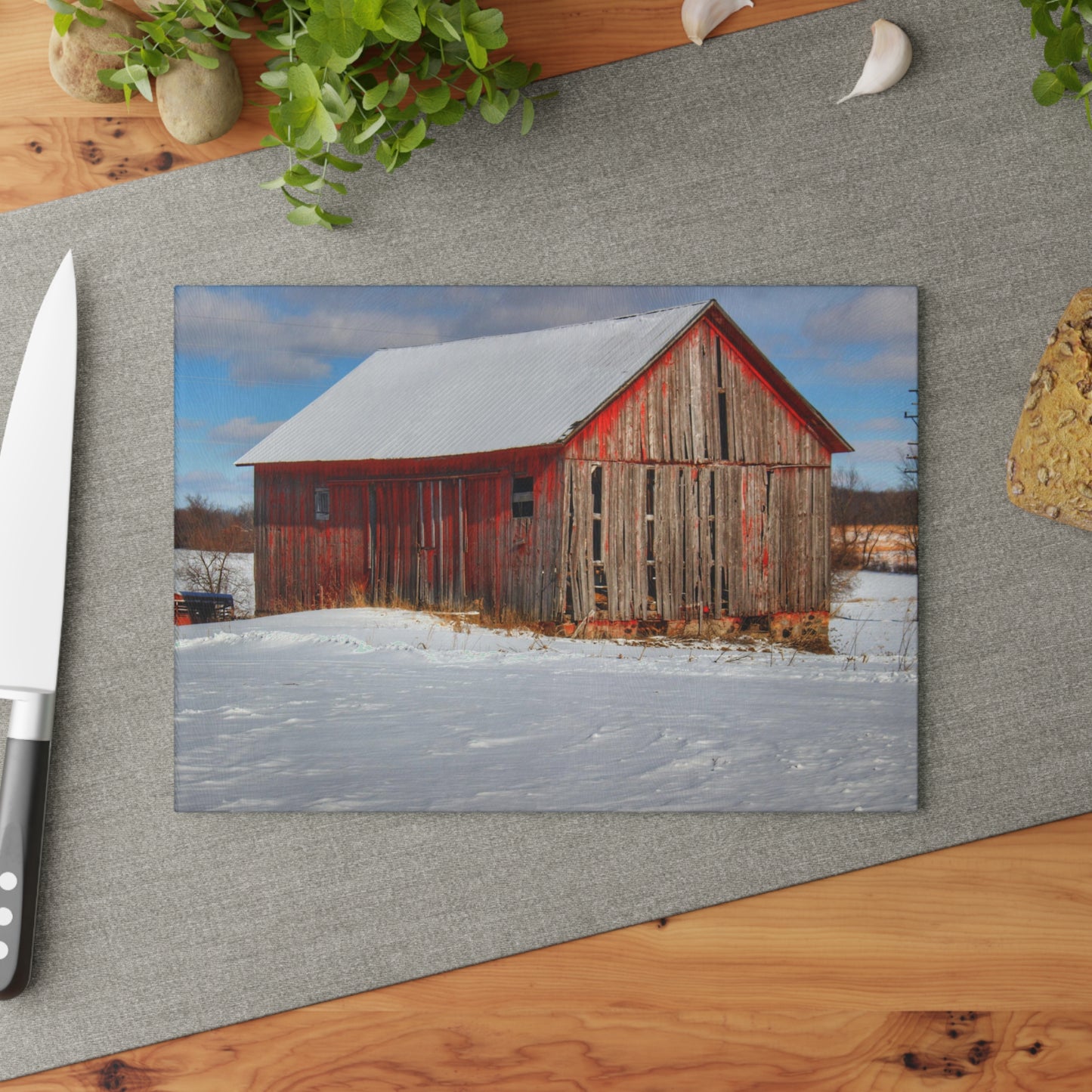 U R There Photography Barnes Road Little Red I Rustic Farmhouse Tempered-Glass Cutting Board