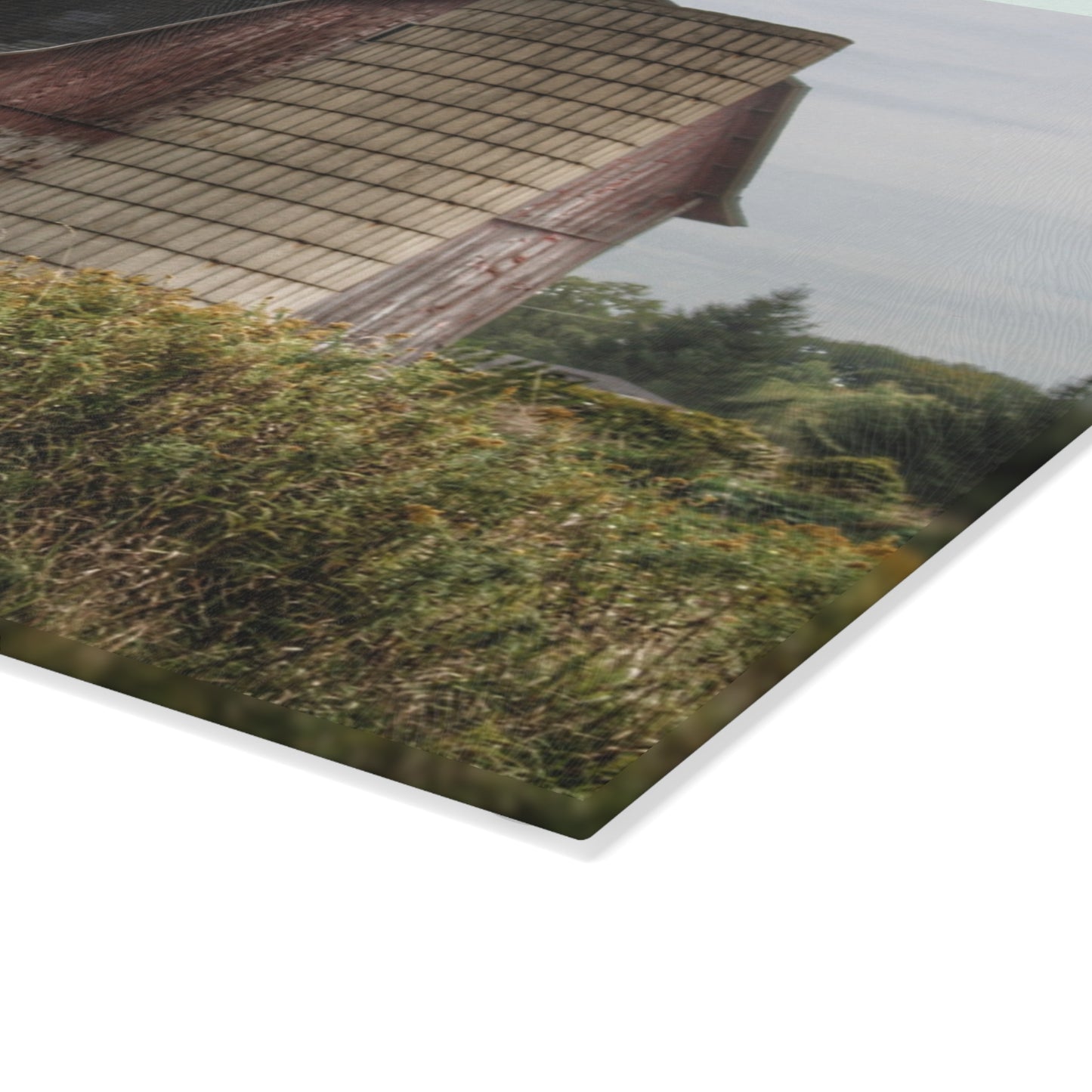 U R There Photography McDowell Road Old Red and Little White Rustic Farmhouse Tempered-Glass Cutting Board