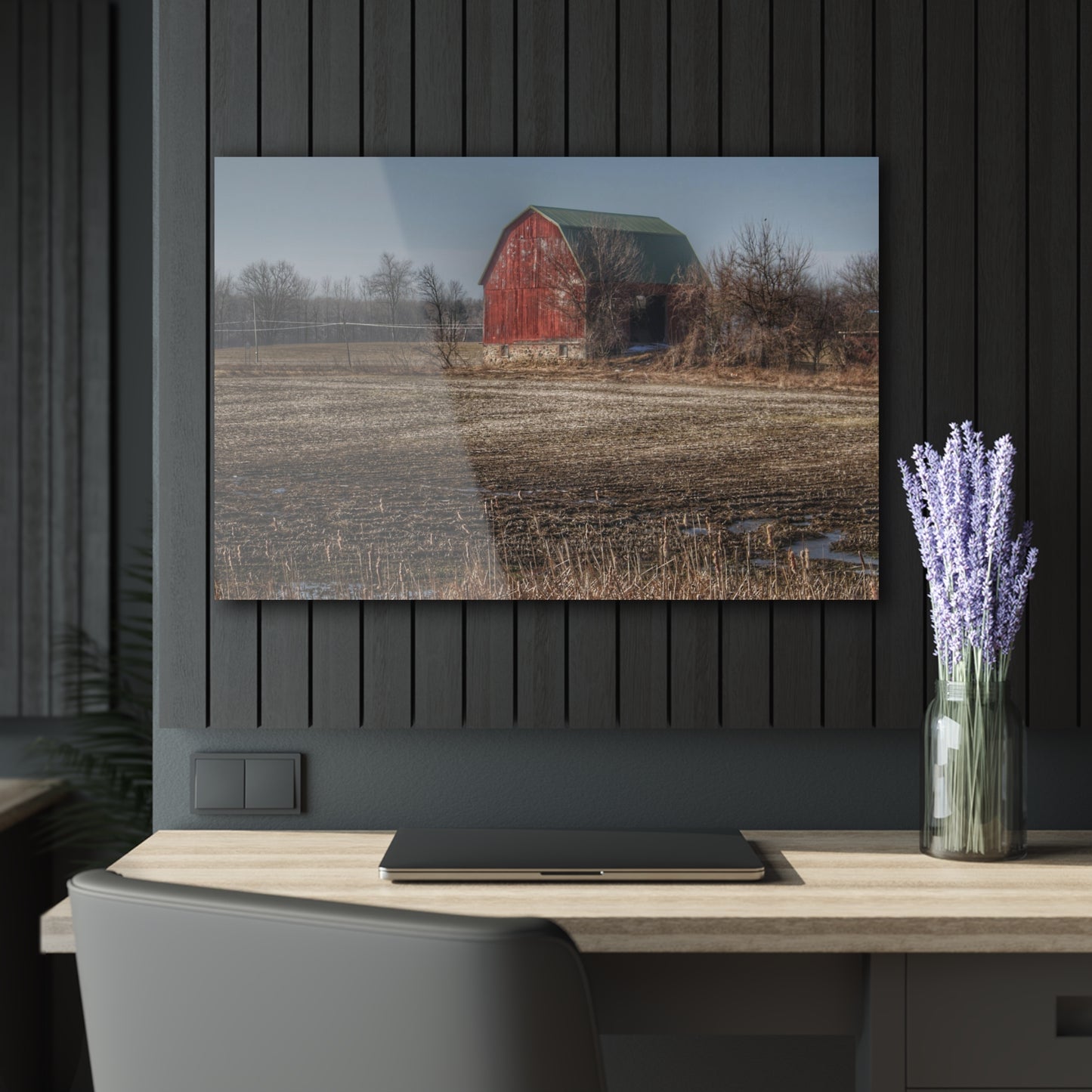 U R There Photography Bowers Road Goodland Red Rustic Farmhouse Acrylic Wall Print