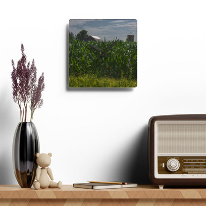 U R There Photography Above the Corn on Piersonville Road I Rustic Farmhouse Acrylic Analog Wall Clock