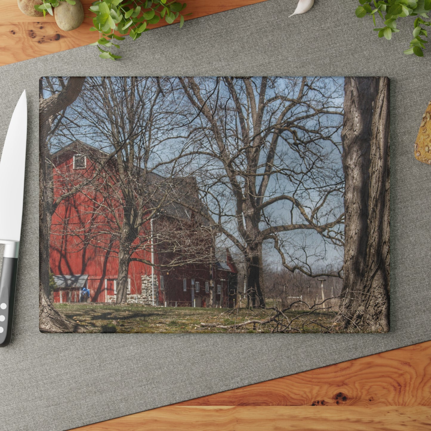 U R There Photography Hill Road Red Rustic Farmhouse Tempered-Glass Cutting Board