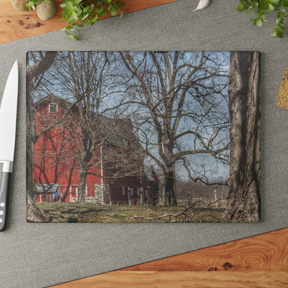 U R There Photography Hill Road Red Rustic Farmhouse Tempered-Glass Cutting Board