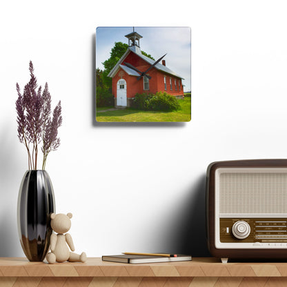 U R There Photography French Road Old Standard Schoolhouse I Rustic Farmhouse Acrylic Analog Wall Clock