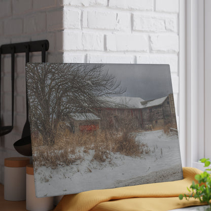 U R There Photography Midwinter Red Rustic Farmhouse Tempered-Glass Cutting Board
