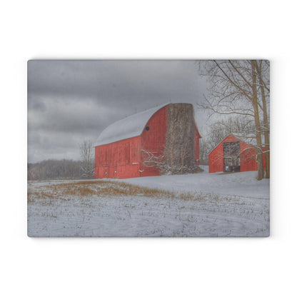 U R There Photography Catlin Reds in Winter II Rustic Farmhouse Tempered-Glass Cutting Board