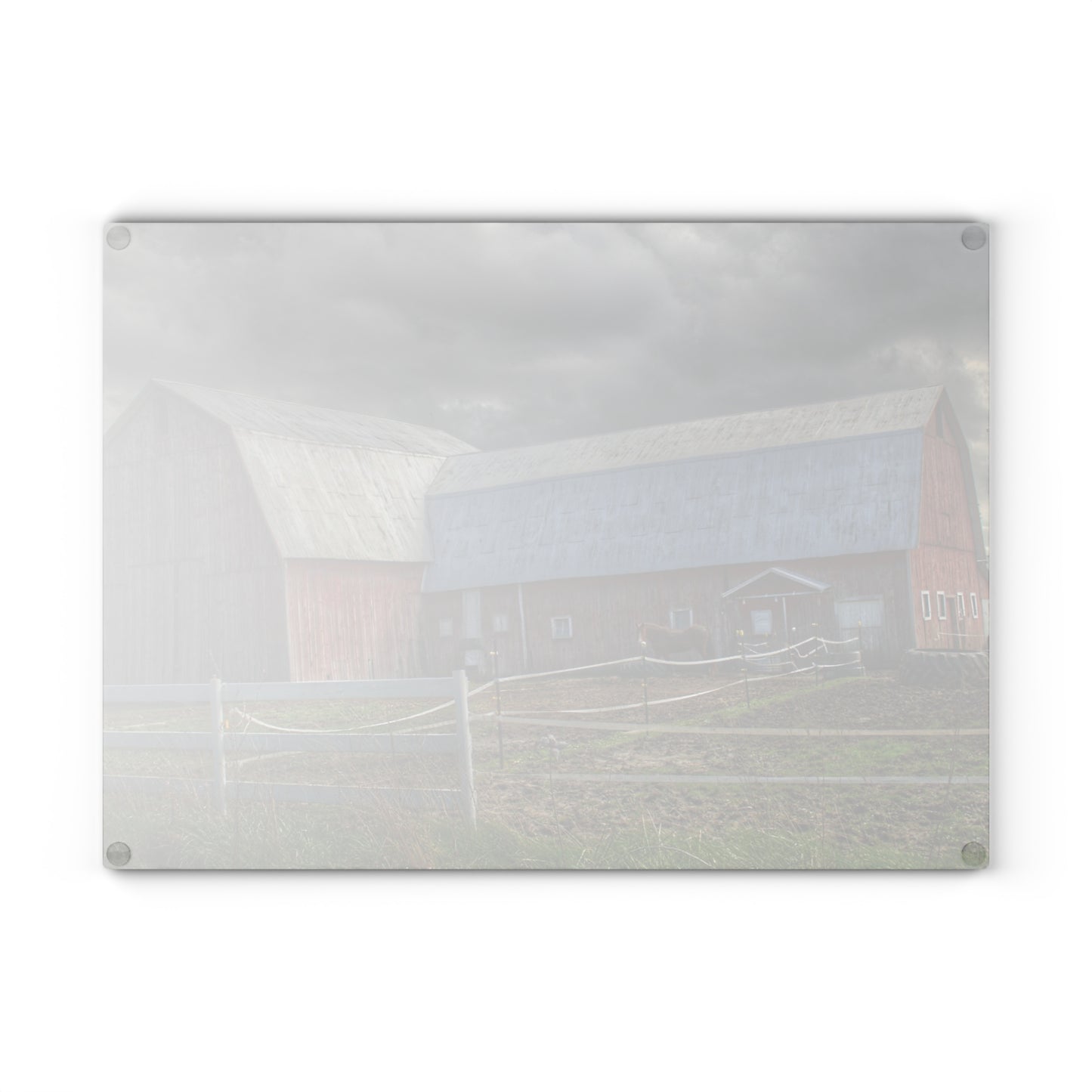 U R There Photography Sandusky Horse Barn Against Fall Skies Rustic Farmhouse Tempered-Glass Cutting Board