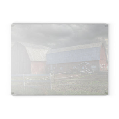 U R There Photography Sandusky Horse Barn Against Fall Skies Rustic Farmhouse Tempered-Glass Cutting Board