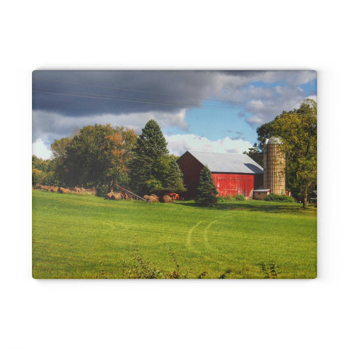 U R There Photography Columbiaville Road Red II Rustic Farmhouse Tempered-Glass Cutting Board