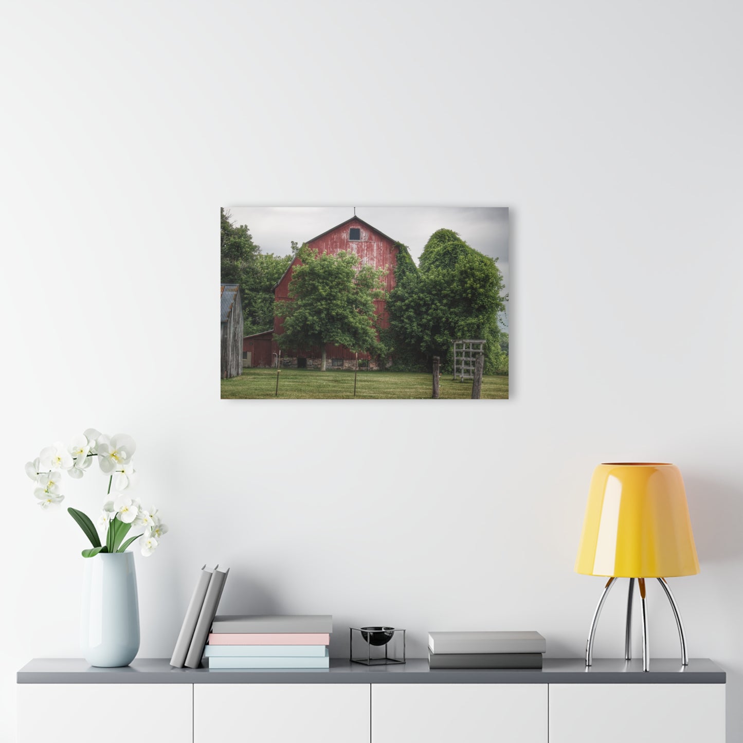 U R There Photography Otter Lake Road Hidden Red Rustic Farmhouse Acrylic Wall Print