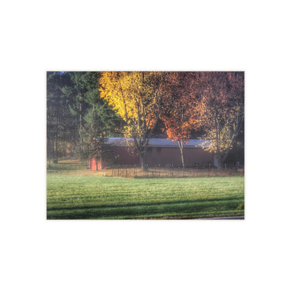 Barn Boutique Rustic Ceramic Wall Tile| Red Barn on a Foggy Fall Morning