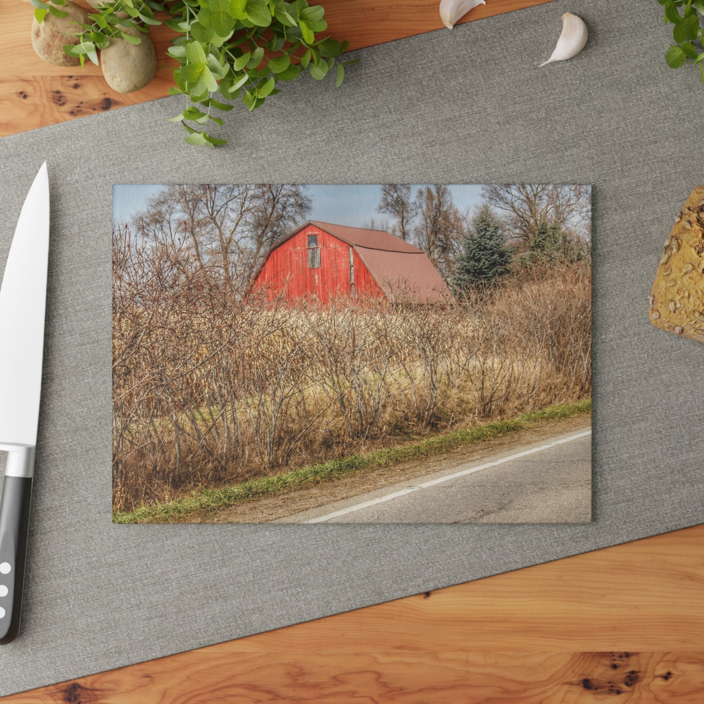 U R There Photography South Lake Pleasant Road Red Rustic Farmhouse Tempered-Glass Cutting Board