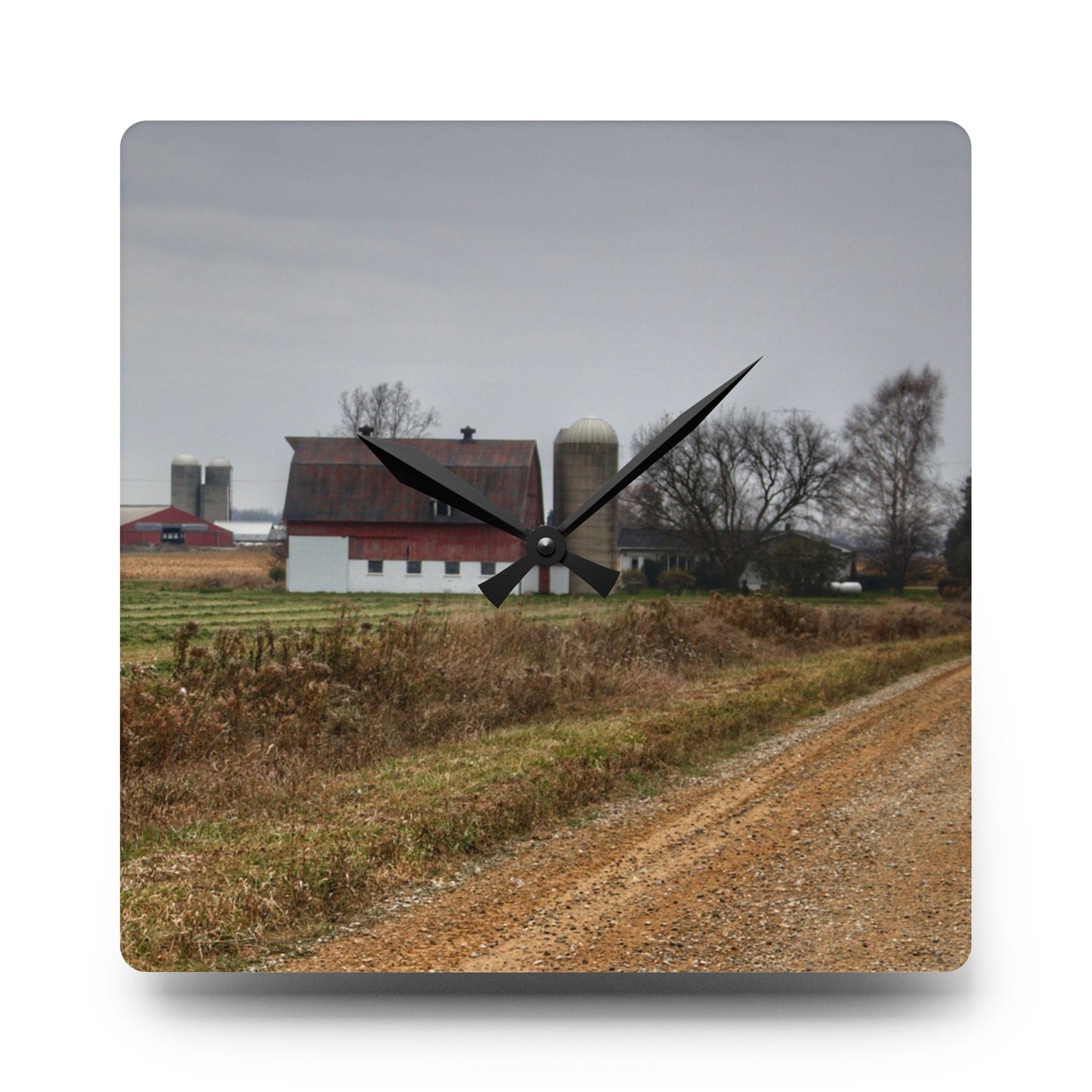 U R There Photography Gates Road Farm Rustic Farmhouse Acrylic Analog Wall Clock