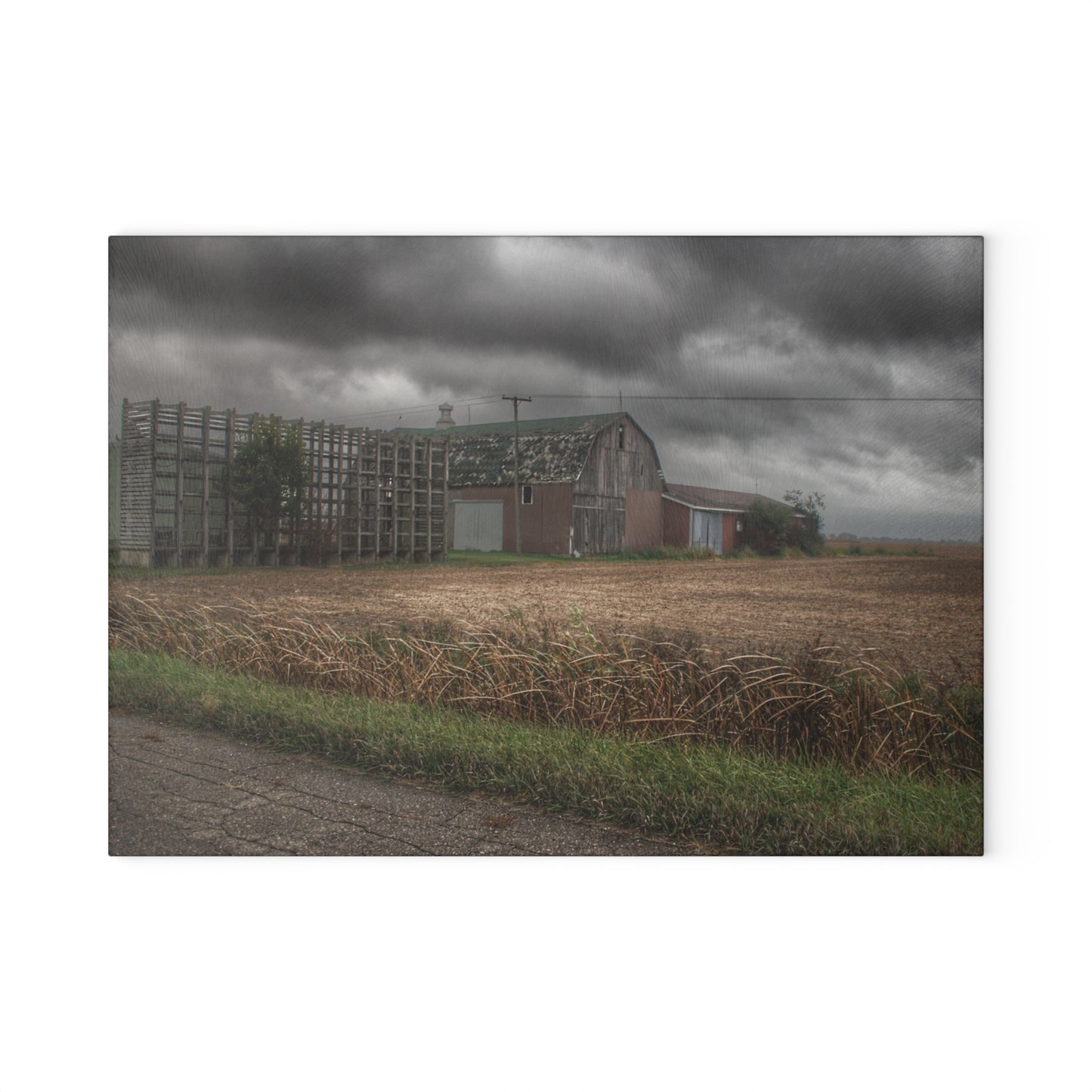 U R There Photography Weaver Road Brown I Rustic Farmhouse Tempered-Glass Cutting Board