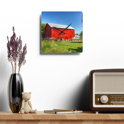 U R There Photography Harris Road Red Rustic Farmhouse Acrylic Analog Wall Clock