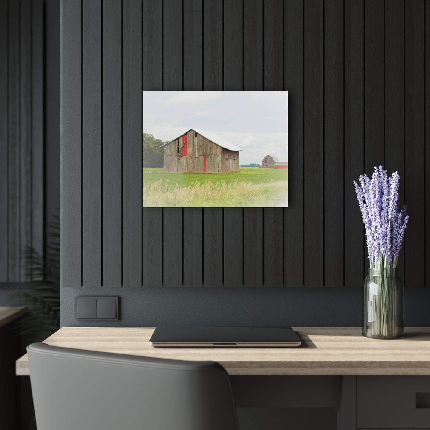 U R There Photography Square Barn with Barn in the Distance Rustic Farmhouse Acrylic Wall Print
