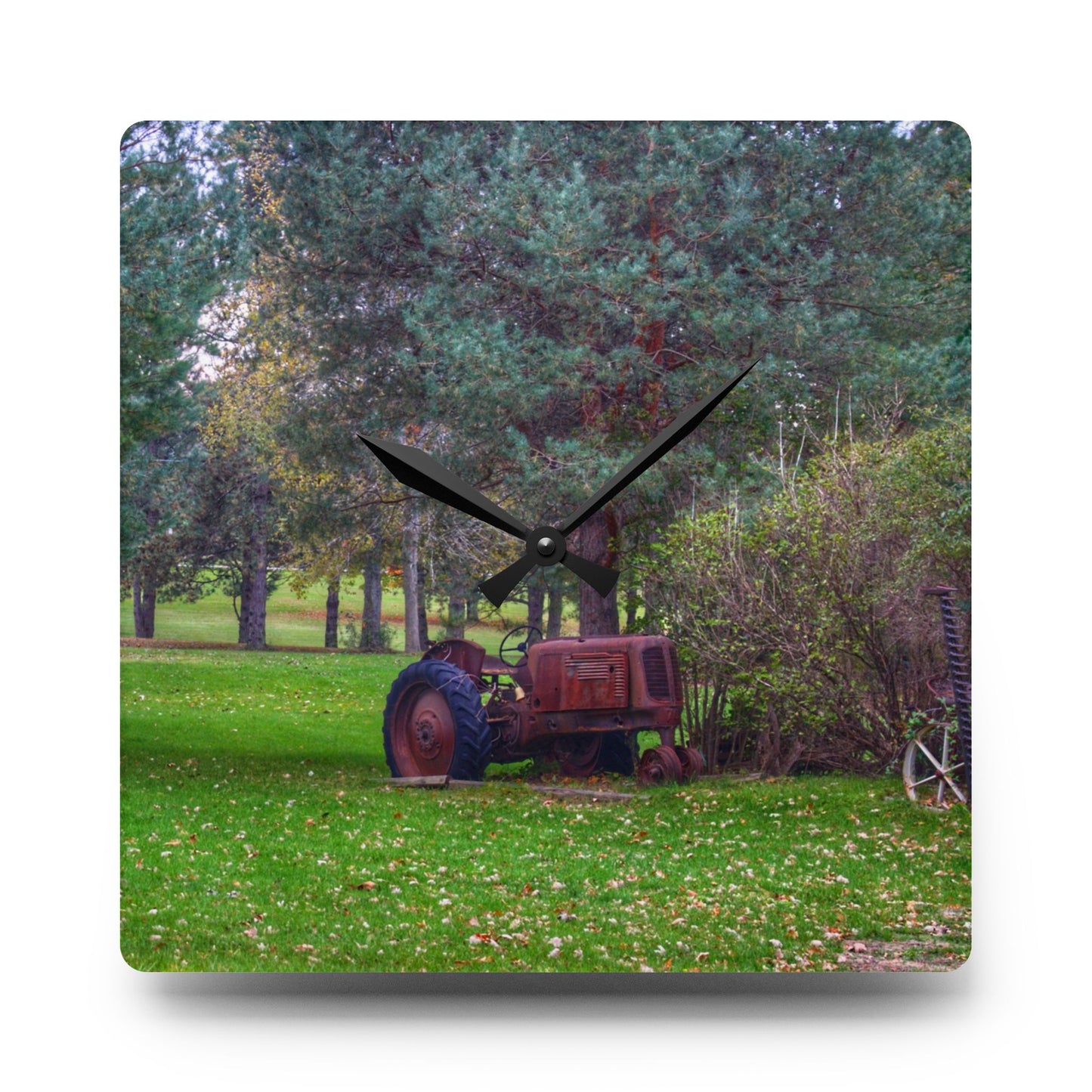 U R There Photography Casey Road Yard Art II Rustic Farmhouse Acrylic Analog Wall Clock