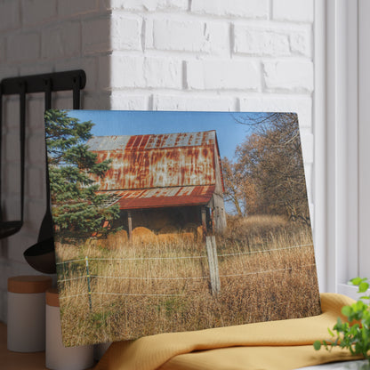 U R There Photography Dodge Road Hay Barn I Rustic Farmhouse Tempered-Glass Cutting Board