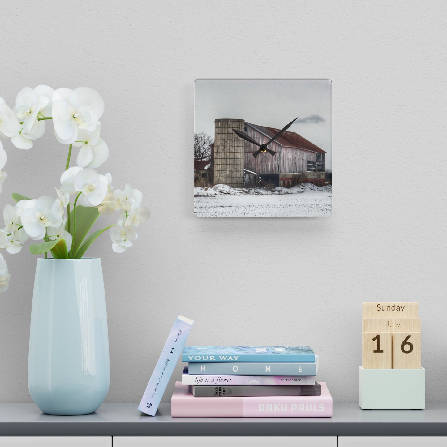 U R There Photography Babcock Road Grey Rustic Farmhouse Acrylic Analog Wall Clock