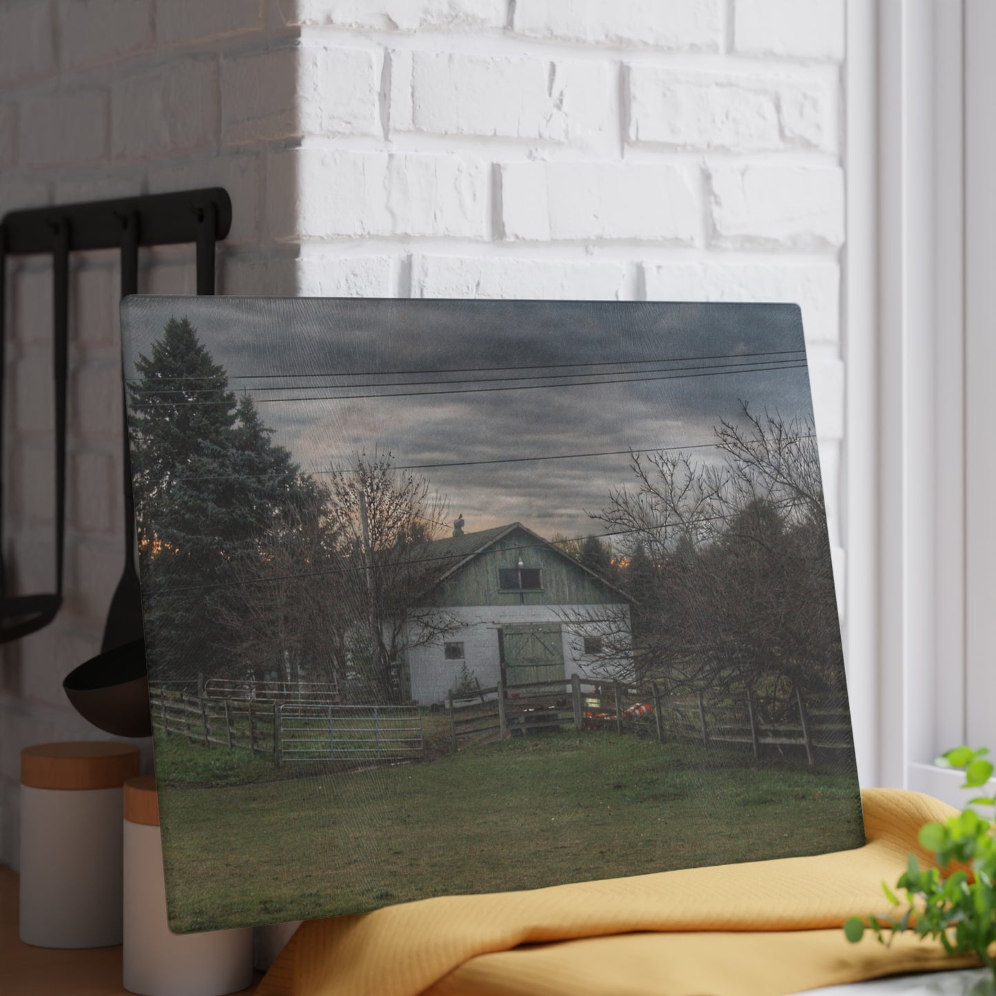 U R There Photography Myers Road Hidden White Rustic Farmhouse Tempered-Glass Cutting Board