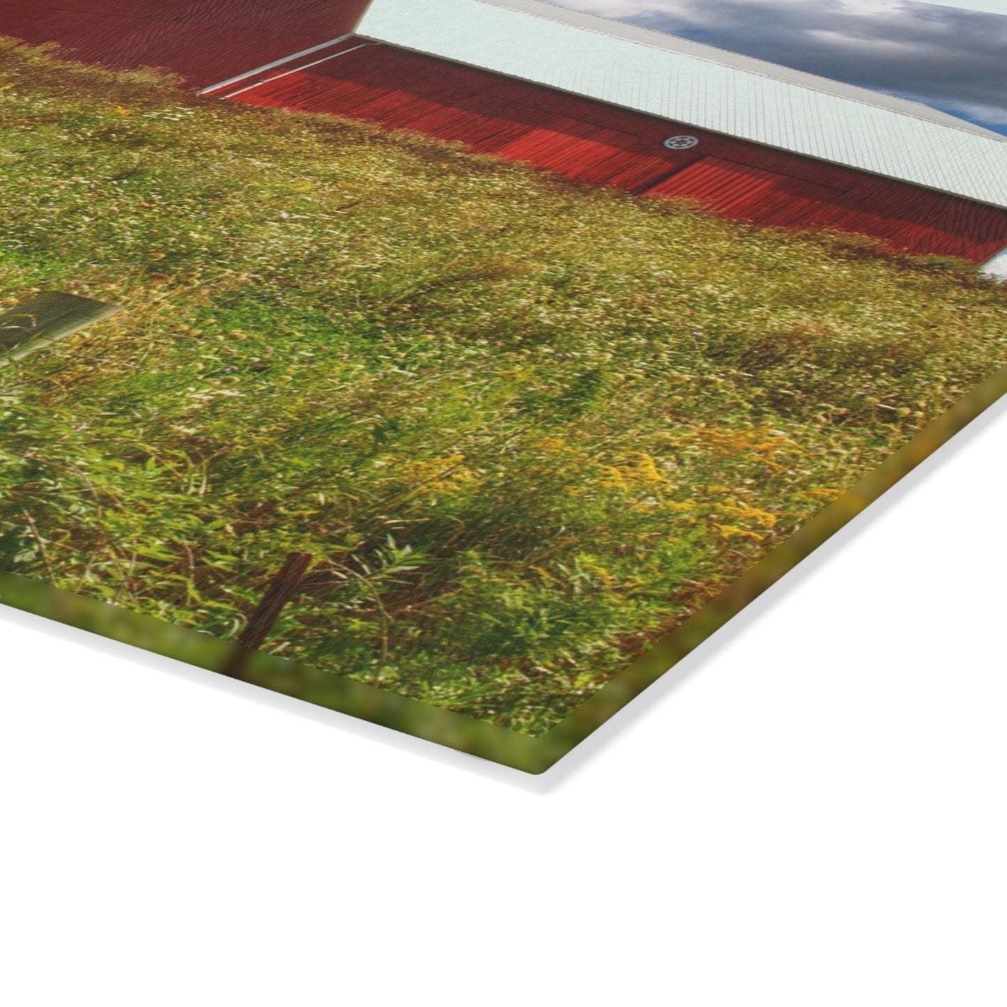 U R There Photography South Henderson Road Hilltop Red I Rustic Farmhouse Tempered-Glass Cutting Board